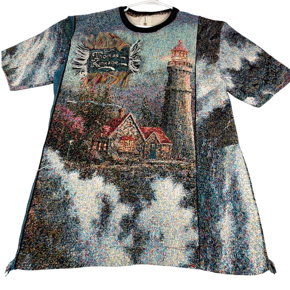 Thomas Kinkade Tapestry Shirt Lighthouse Woven Art Tee Large Gravy Goods